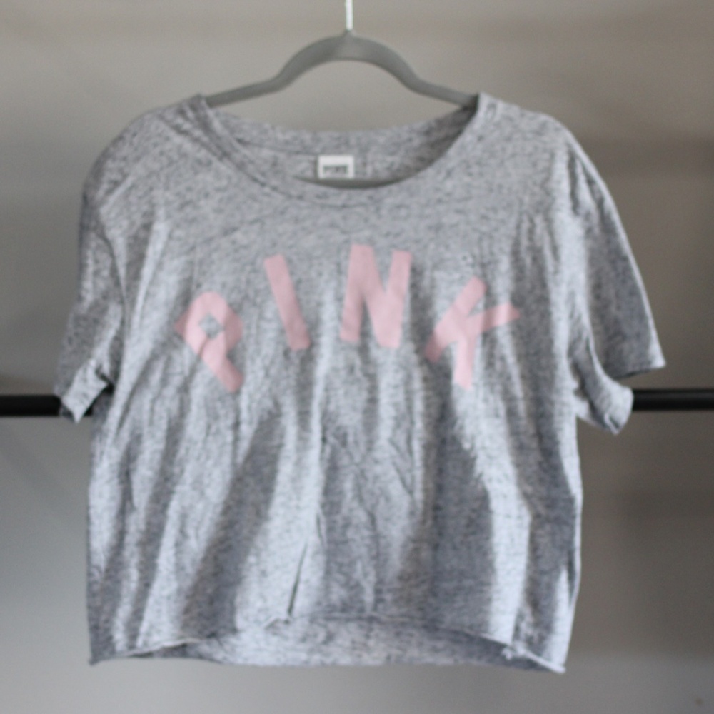 PINK Victoria secret brand, grey & pink logo crop top, size large